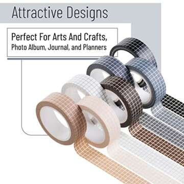 Mr. Pen- Grid Washi Tape Set, 7 Rolls, 0.6", Washi Tape for Journaling, Decorative Tape, Journaling Tape, Craft Tape, Scrapbooking Tape, Decorative Tape for Crafts, Decorative Craft Washi Masking Tape