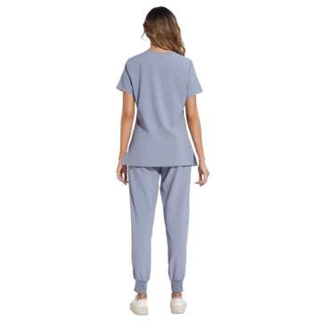 COZYFIT Scrubs for Women - Stretch V-Neck Top & Jogger Pants Set with 8 Pockets
