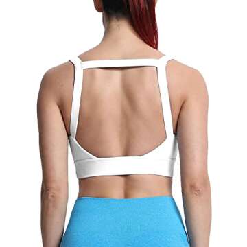 Aoxjox Women's Workout High Impact Sports Bras Fitness Square Neck Balcony Open Back Bra Yoga Crop Tank Top (White, X-Large)