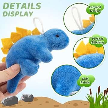 Mocoosy 12 Pack Small Dinosaur Plush Toys, Mini Dinosaur Stuffed Animals Bulk for Kids Dinosaur Party Favors, Tiny Dinosaur Playset Plush Keychain Toddler Birthday Party Supplies Goodie Bag Stuffers