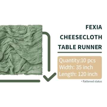 FEXIA 10 Pack Sage Green Table Runner 35x120 Inches for Baby Shower Decoration Gauze Table Runner fo...