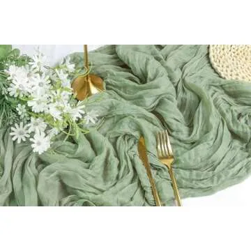 FEXIA 10 Pack Sage Green Table Runner 35x120 Inches for Baby Shower Decoration Gauze Table Runner for Wedding Party First Communion Centerpiece Engagement Bridal Shower Boho Decoration (Sage Green)