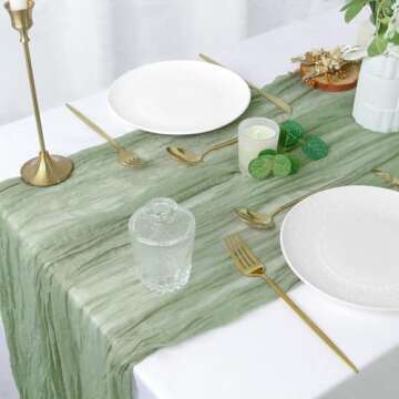 FEXIA 10 Pack Sage Green Table Runner 35x120 Inches for Baby Shower Decoration Gauze Table Runner for Wedding Party First Communion Centerpiece Engagement Bridal Shower Boho Decoration (Sage Green)
