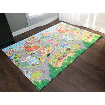 Baby Care Play Mat (Large, Playful - Zoo Town) 82'' x 55'' Original One-Piece Reversible Rollable Wa...
