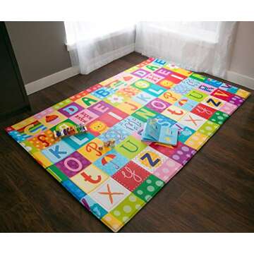 Baby Care Play Mat (Large, Playful - Zoo Town) 82'' x 55'' Original One-Piece Reversible Rollable Waterproof Play Mat for Infants, Babies, Toddler, and Kids