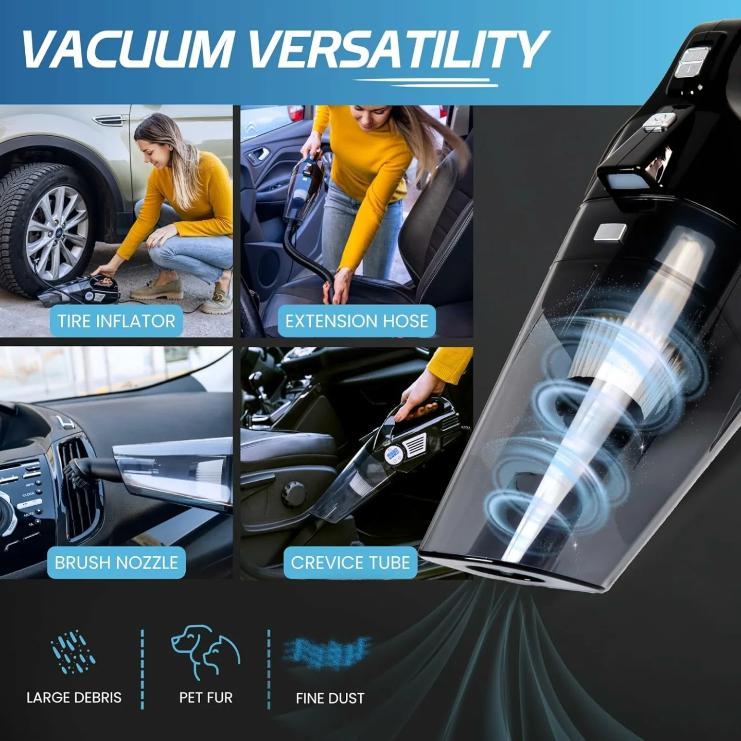 Portable 4-in-1 Car Vacuum & Tire Inflator