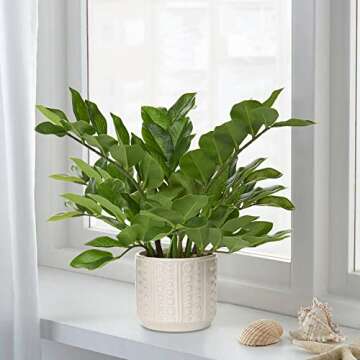 Briful Faux Plants Indoor 17" Artificial ZZ Plants in Ceramic Pot Fake Potted Zamioculcas Silk Plants for Home Table Decor Bedroom Aesthetic (1Pack)