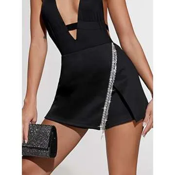 Trendy Rhinestone High Waist Asymmetrical Shorts Skorts