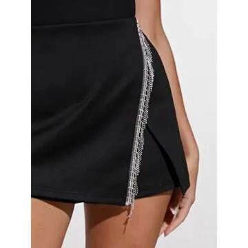 Trendy Rhinestone High Waist Asymmetrical Shorts Skorts