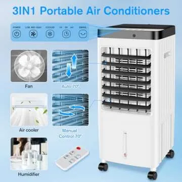 Portable Air Conditioners Windowless,2024 Upgraded Room Air Conditioners,3 IN 1 Swamp Cooler,Ac Unit with 3 Gal Water Tank,Timer,3 Speeds,70° Oscillation,Air Cooler for Room Kitchen Bedroom (blue)