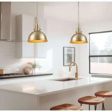 Kira Home Belle 15" Modern Industrial Pendant Light, Adjustable Hanging Height, Cool Brass Finish