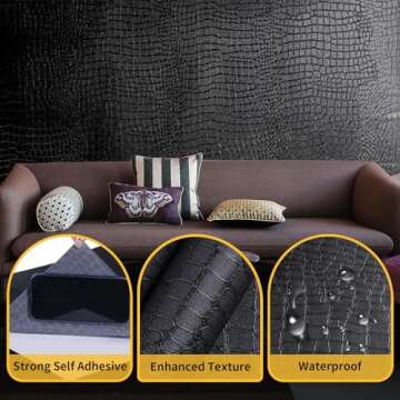 Cismmy Black Peel and Stick Wallpaper, 15.7" X 118" Crocodile Wallpaper Embossed Easy Peel Off Wallpaper Self Adhesive Removable Contact Paper Textured Wallpaper for Cabinet Bedroom