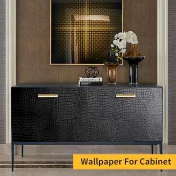 Cismmy Black Peel and Stick Wallpaper, 15.7" X 118" Crocodile Wallpaper Embossed Easy Peel Off Wallpaper Self Adhesive Removable Contact Paper Textured Wallpaper for Cabinet Bedroom