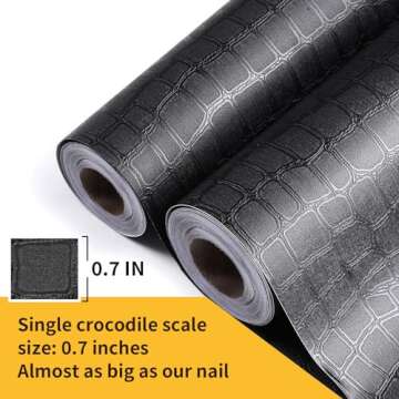 Cismmy Black Peel and Stick Wallpaper, 15.7" X 118" Crocodile Wallpaper Embossed Easy Peel Off Wallpaper Self Adhesive Removable Contact Paper Textured Wallpaper for Cabinet Bedroom