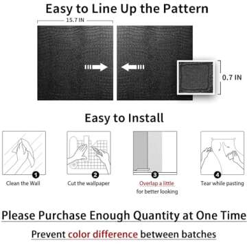 Cismmy Black Peel and Stick Wallpaper, 15.7" X 118" Crocodile Wallpaper Embossed Easy Peel Off Wallpaper Self Adhesive Removable Contact Paper Textured Wallpaper for Cabinet Bedroom