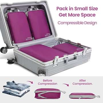 Cambond Compression Packing Cubes for Suitcases - 5 Set Packing Cubes for Travel Expandable Luggage Packing Organizers with Underwear Bag, Purple