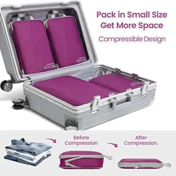 Cambond Compression Packing Cubes for Suitcases - 5 Set Packing Cubes for Travel Expandable Luggage Packing Organizers with Underwear Bag, Purple