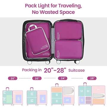 Cambond Compression Packing Cubes for Suitcases - 5 Set Packing Cubes for Travel Expandable Luggage Packing Organizers with Underwear Bag, Purple
