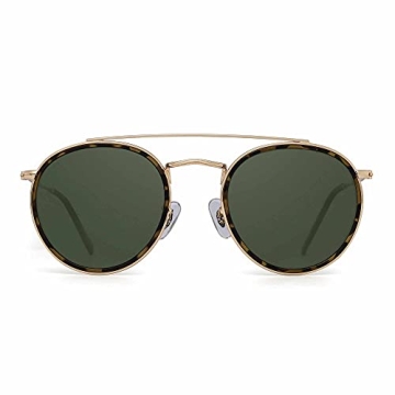 JIM HALO Vintage Round Sunglasses for Women - Gold Frame & Polarized Green Lens