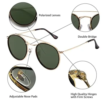 JIM HALO Women's Vintage Round Sunglasses Gold Frame Polarized