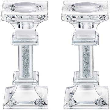 Aixita Glass Candelabra Candle Holder Stand Set of 2, Small Crystal Candlestick Holders for Taper Ca...