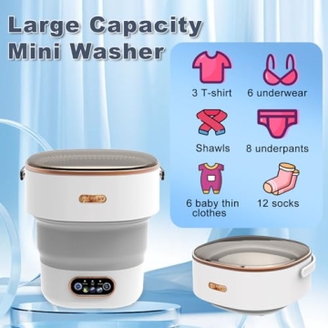 Mini Portable Washing Machine Small - 18L 60W Portable Mini Washing Machine with Spin, Mini Lavadora Portatil Washer Foldable, Small Washing Machine Portable Used for Travel Baby Grey