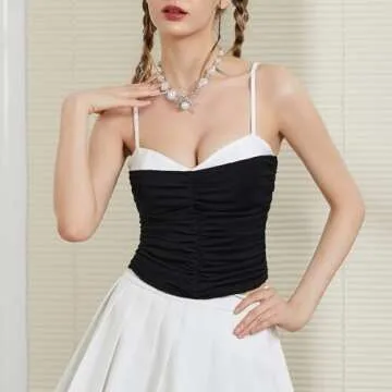 Women's Spaghetti Strap Tank Top Sexy Camisole Lace Trim Backless Cami Bustier Shirt Y2K Summer Going Out Tops