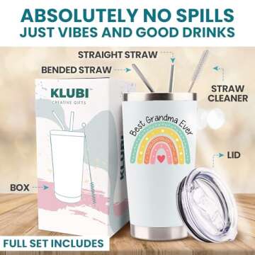 Grandma Coffee Mug Grandma Tumbler with Lid And Straw 20 Ounce - Best Grandma Gifts for Grandma Birt...