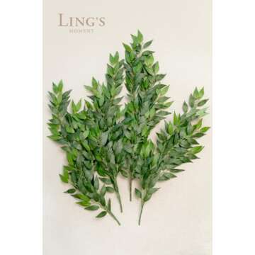 Ling's Moment Artificial Plants Italian Ruscus 4 Branches,29.53" Tall Lush Greenery Bountiful Filler Fake Decor w/Stems, Realistic Hanging Ferns for Wedding Bouquet/Table Centerpieces, Room/Office