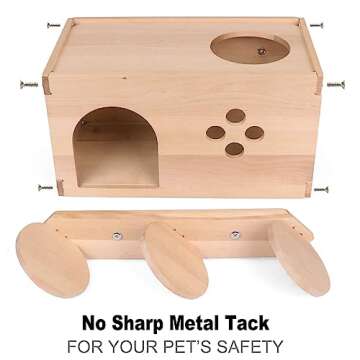 YKD Chinchilla Wooden House with Ladder - Small Animal Hideout for Chinchilla Squirrel or Sugar Gliders - Ventilated Wooden Chinchilla Hut Hideout with Multiple Doors