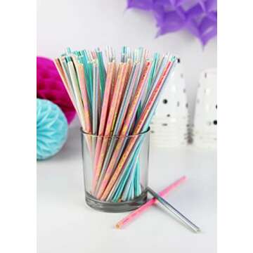 Just Artifacts Iridescent Disposable Drinking Party Paper Straws (100pcs, Silver), One Size