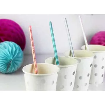 Just Artifacts Iridescent Disposable Drinking Party Paper Straws (100pcs, Silver), One Size