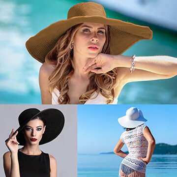 Ayliss Womens Sun Straw Hat Wide Brim UPF 50 Beach Floppy Beach Hats for Women UV Protection Summer ...
