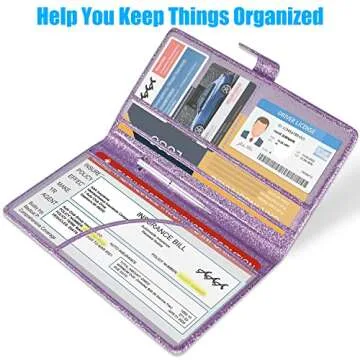 DMLuna Car Registration and Insurance Holder, Leather Vehicle Card Document Glove Box Organizer, Auto Truck Compartment Accessories for Essential Information, Driver License Cards, Glitter Purple