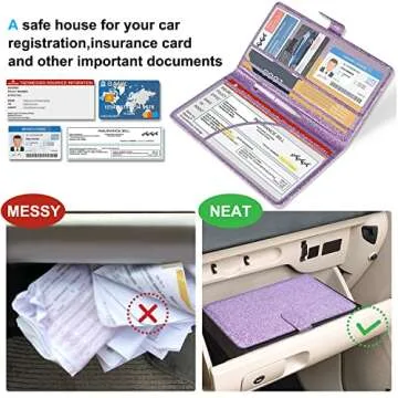 DMLuna Car Registration and Insurance Holder, Leather Vehicle Card Document Glove Box Organizer, Auto Truck Compartment Accessories for Essential Information, Driver License Cards, Glitter Purple