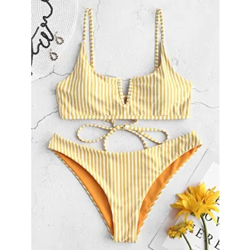 ZAFUL Striped Reversible Bikini Set for Women