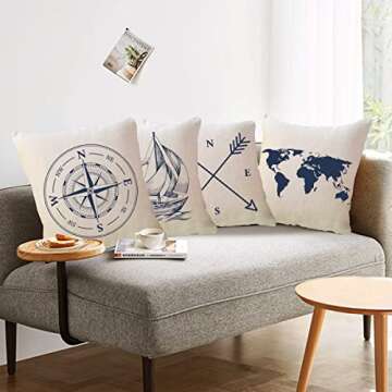 Coastal Sailing Throw Pillow Covers - Nautical 4Pack