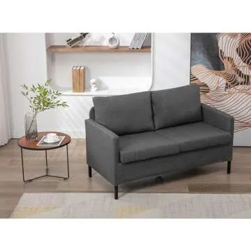 TYBOATLE Linen Fabric Modern Small Loveseat Sofa Couch for Living Room, 51" W Little Upholstered 2-Seater Mini Love Seats w/Iron Legs for Small Space, Apartment, Bedroom, Dorm, Office (Dark Grey)