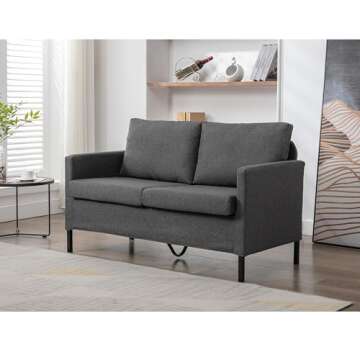 TYBOATLE Linen Fabric Modern Small Loveseat Sofa Couch for Living Room, 51" W Little Upholstered 2-Seater Mini Love Seats w/Iron Legs for Small Space, Apartment, Bedroom, Dorm, Office (Dark Grey)