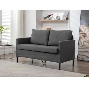 TYBOATLE Linen Fabric Modern Small Loveseat Sofa Couch for Living Room, 51" W Little Upholstered 2-Seater Mini Love Seats w/Iron Legs for Small Space, Apartment, Bedroom, Dorm, Office (Dark Grey)