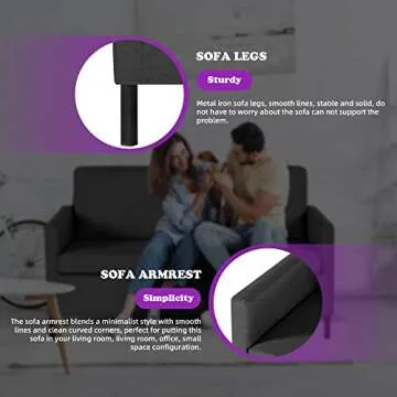 TYBOATLE Linen Fabric Modern Small Loveseat Sofa Couch for Living Room, 51" W Little Upholstered 2-Seater Mini Love Seats w/Iron Legs for Small Space, Apartment, Bedroom, Dorm, Office (Dark Grey)