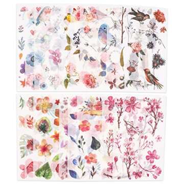 Knaid Watercolor Birds and Flowers Stickers Set - Decorative Sticker for Scrapbooking, Kid DIY Arts Crafts, Album, Bullet Journaling, Junk Journal, Planners, Calendars and Notebook