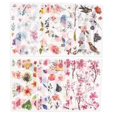 Knaid Watercolor Birds and Flowers Stickers Set - Decorative Sticker for Scrapbooking, Kid DIY Arts Crafts, Album, Bullet Journaling, Junk Journal, Planners, Calendars and Notebook