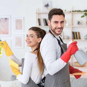 Yunaeduo Rubber Cleaning Gloves for Dishwashing - 6 Pairs Kitchen Gloves for Washing Dishes, Reusable Household Gloves for Bathroom, Gardening (Large, Red & Beige, 3 Pairs of Each Color)