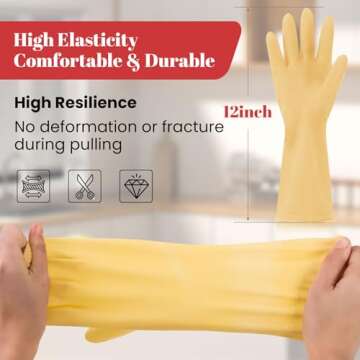 Yunaeduo Rubber Cleaning Gloves for Dishwashing - 6 Pairs Kitchen Gloves for Washing Dishes, Reusable Household Gloves for Bathroom, Gardening (Large, Red & Beige, 3 Pairs of Each Color)