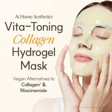 THE FACE SHOP Vita-Toning Vegan Collagen Face Mask, Korean Glass Skin Essential, Hydrogel Mask for Moisturizing & Skin Elasticity, Improves Uneven Tone, 4EA