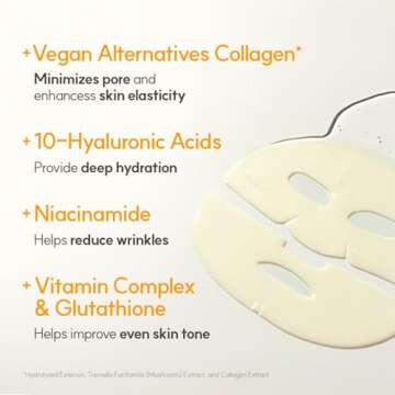 THE FACE SHOP Vita-Toning Vegan Collagen Face Mask, Korean Glass Skin Essential, Hydrogel Mask for Moisturizing & Skin Elasticity, Improves Uneven Tone, 4EA