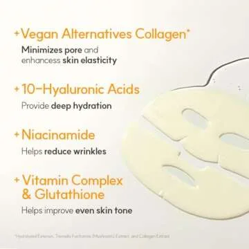 THE FACE SHOP Vita-Toning Vegan Collagen Face Mask, Korean Glass Skin Essential, Hydrogel Mask for Moisturizing & Skin Elasticity, Improves Uneven Tone, 4EA