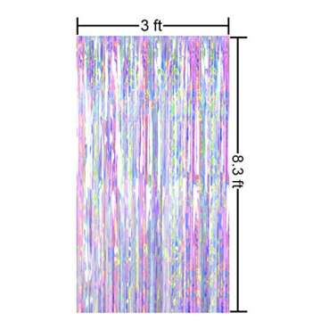 2pcs 3ft x 8.3ft Shiny Corlorful Metallic Tinsel Foil Fringe Curtains Photo Booth Props for Engageme...