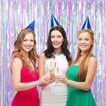 2pcs 3ft x 8.3ft Shiny Corlorful Metallic Tinsel Foil Fringe Curtains Photo Booth Props for Engagement Bridal Shower Bachelorette Baby Shower Bachelorette Holiday Celebration Party Decorations